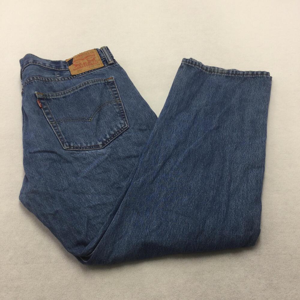Levis 505 Jeans Mens 38x30 Blue Wash Straight Leg Denim Zip Fly Distressed